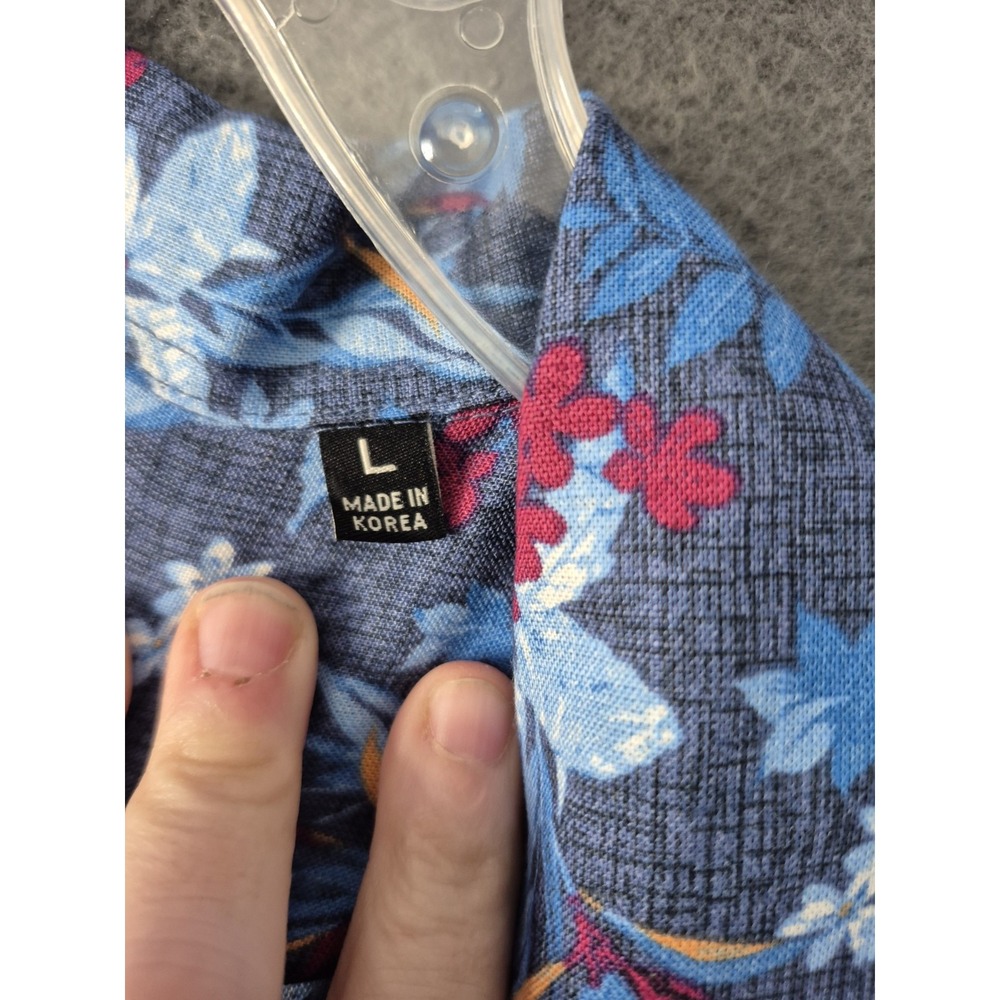 Quieti Mens Linen Tencel Camp Collar Floral Tropical Shirt Size L Blue NWT $110 - Picture 10 of 12